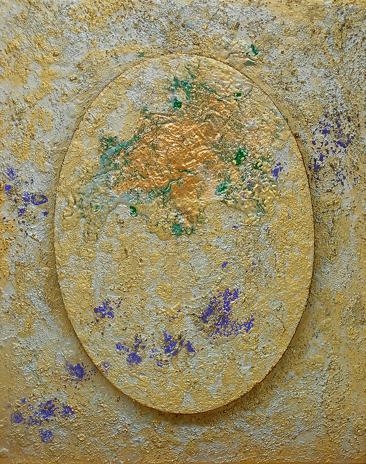 Matrice 17, acrylique, sable et pigments métalliques sur bois, 33x26 cm.