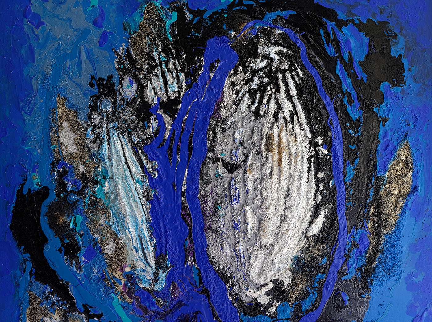 Louange 23, détail, acrylique, sable et pigments métalliques sur toile, 140x100 cm.