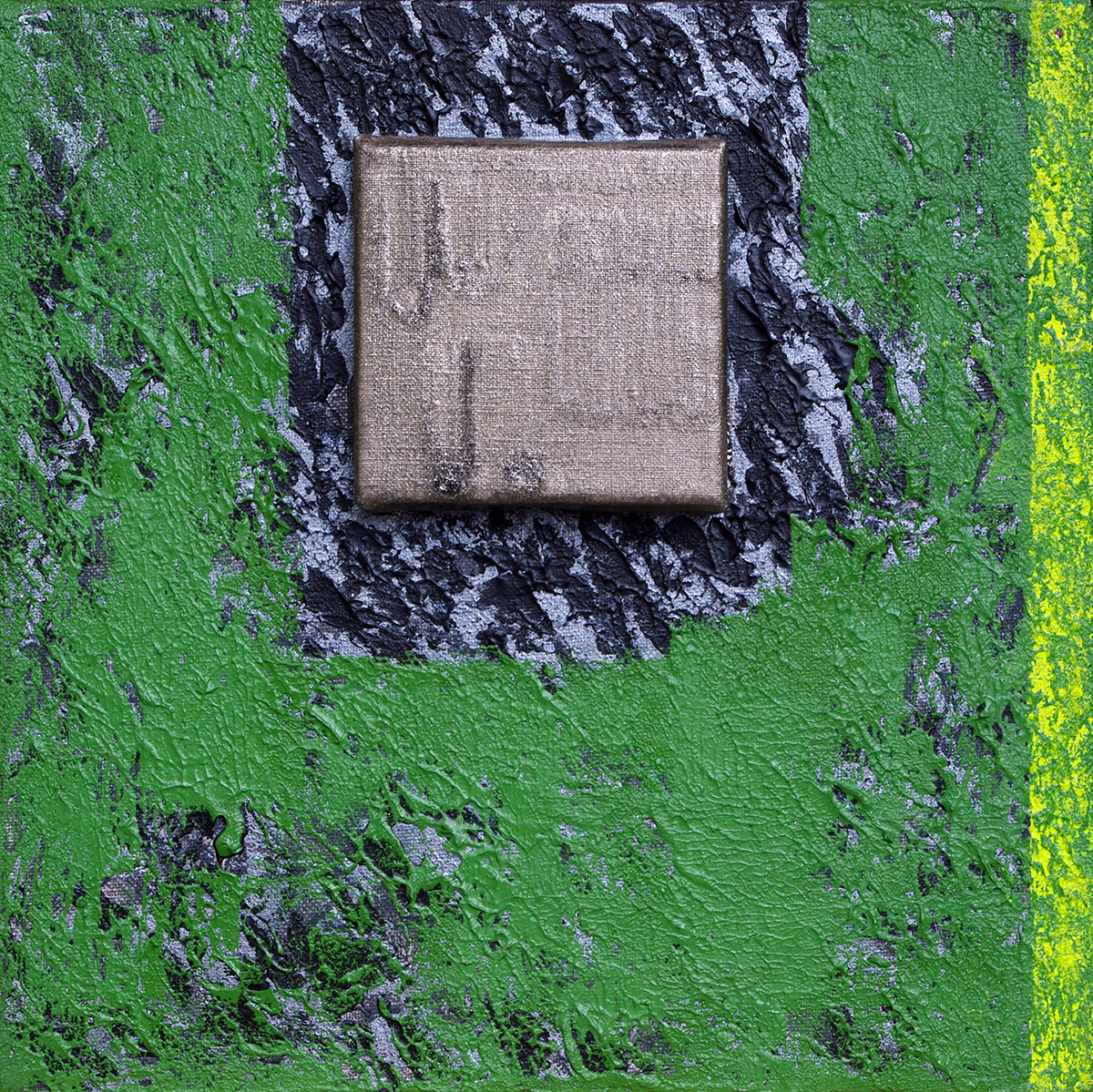 Eléments 15, acrylique, sable et pigments métalliques sur toile, 30x30 cm.