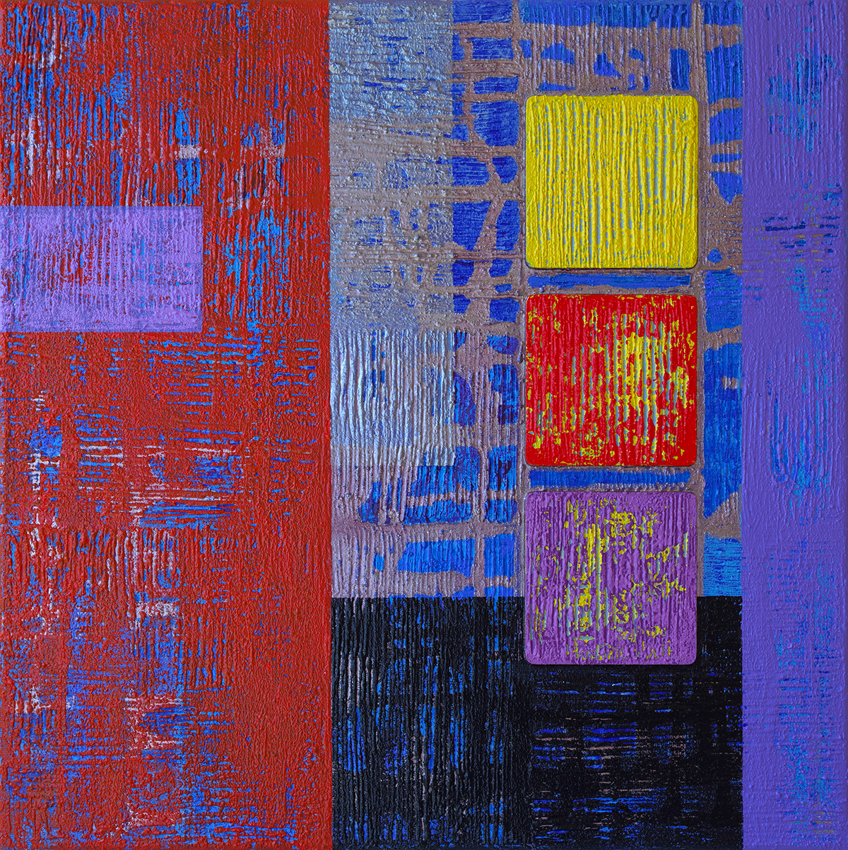 Struttura cromatica 04, acrylique, sable, bois et pigments mtalliques sur toile, 50x50 cm.