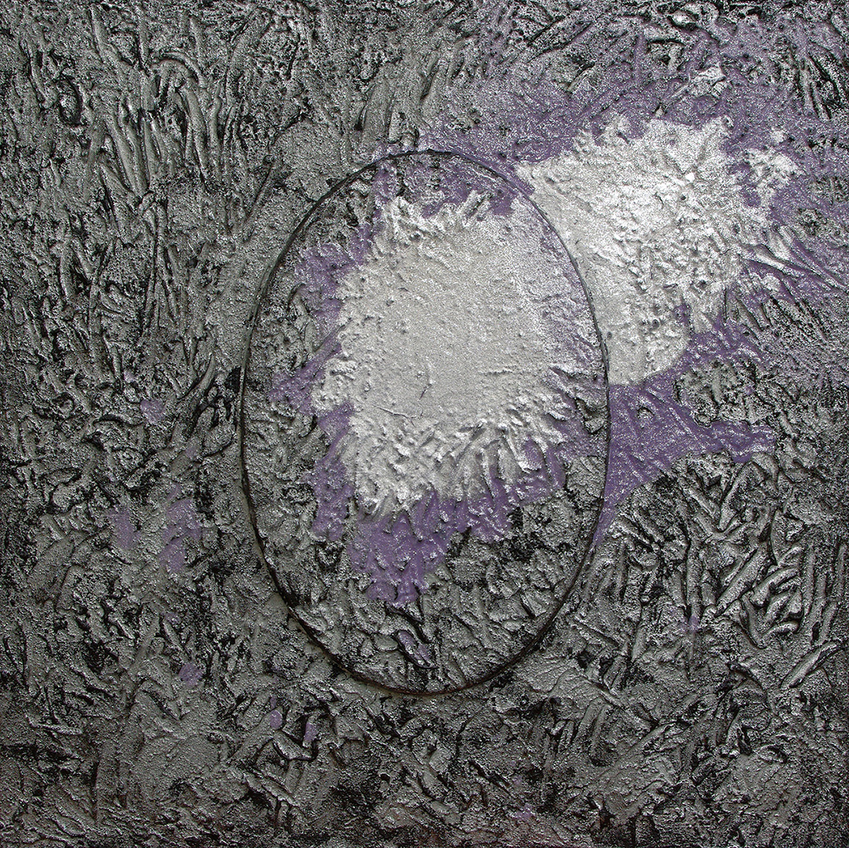 Matrice 45, acrylique, sable et pigments métalliques sur bois, 40x40 cm.
