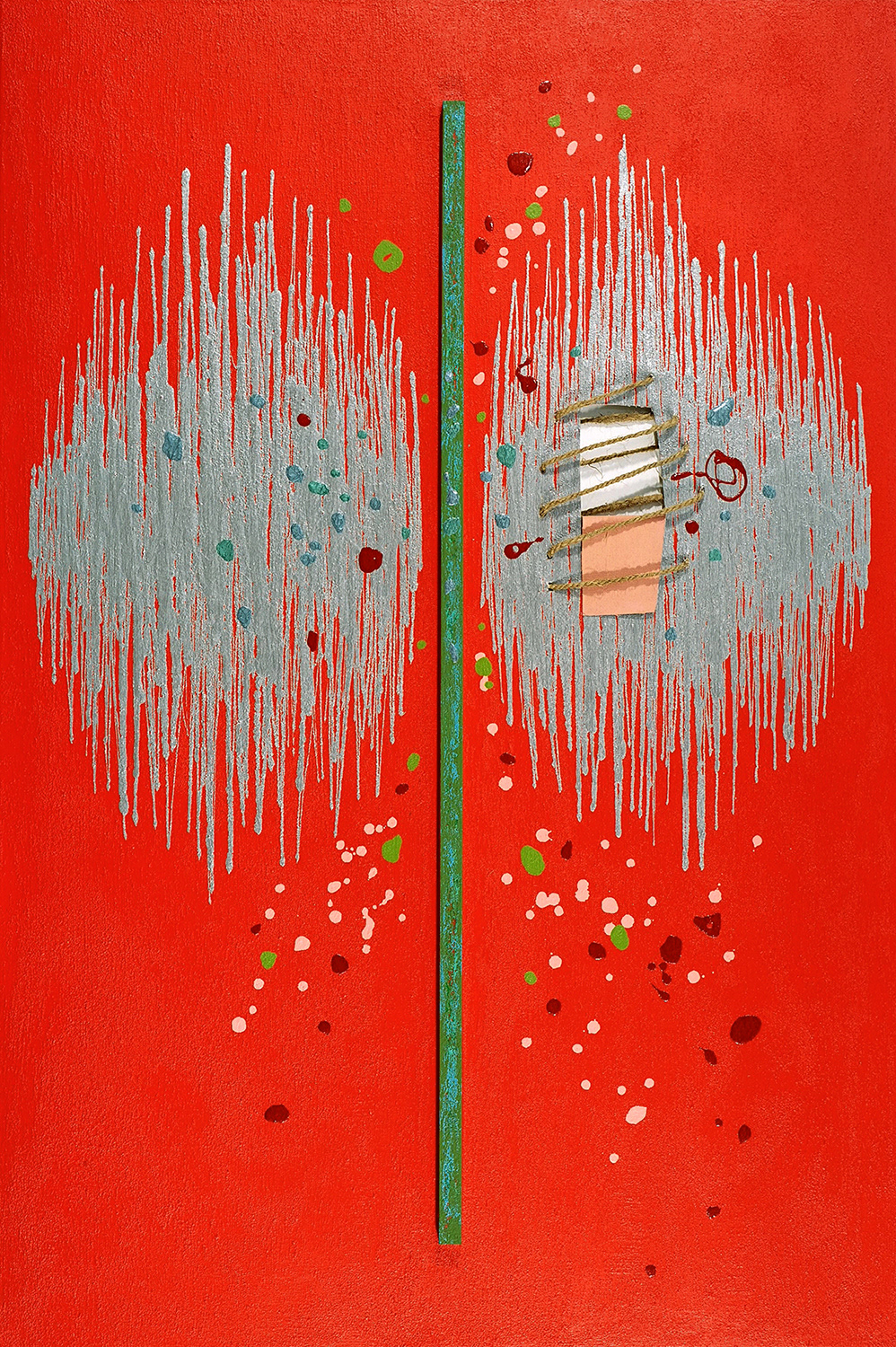 Axis 04, acrylique, sable, bois, corde et peinture métallisée sur toile, 120x80 cm.