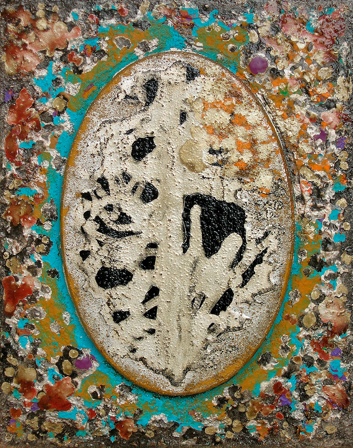 Matrice 18, acrylique, sable et pigments métalliques sur bois, 33x26 cm.