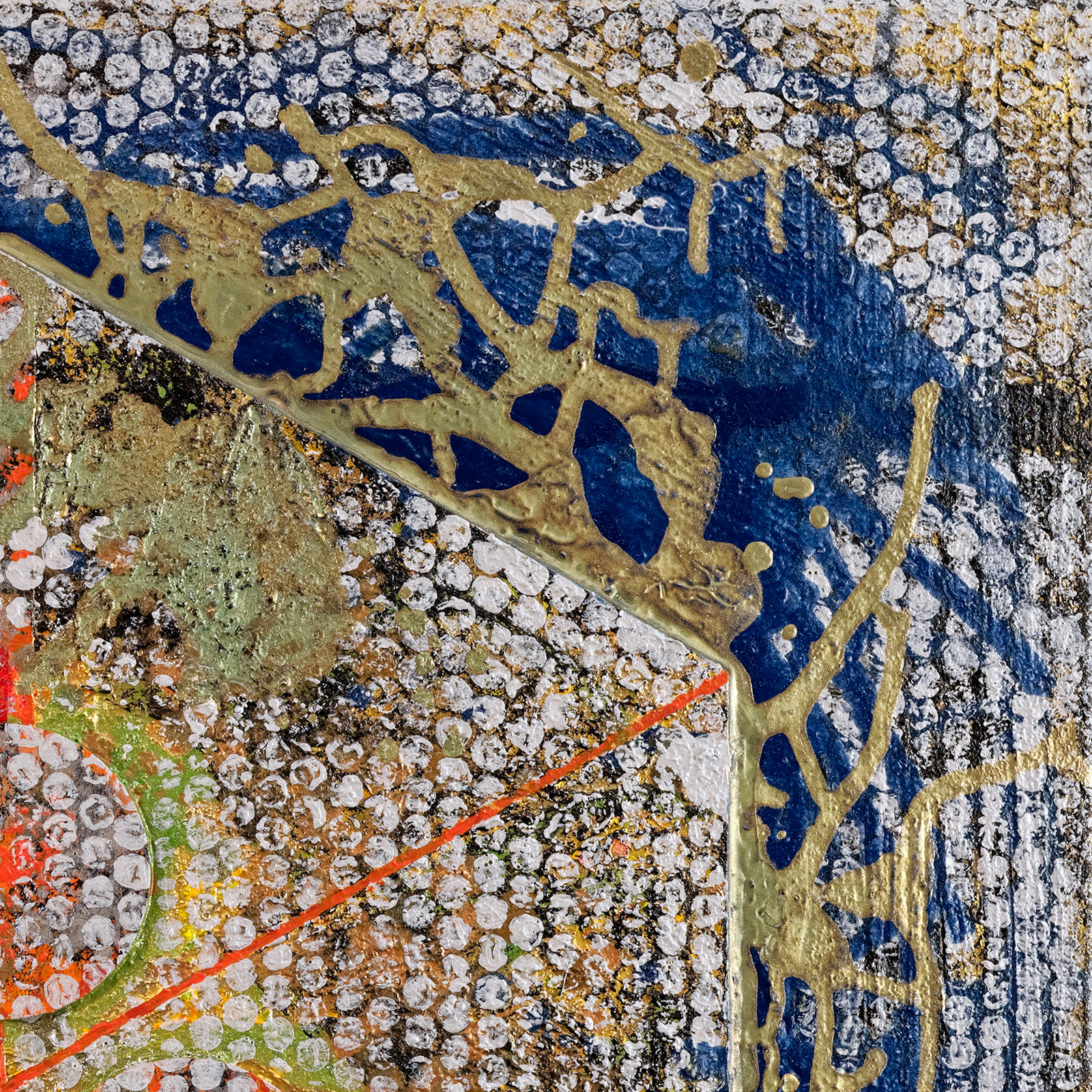 Hexagone 04, détail, acrylique, sable, bois et pigments métalliques sur toile, 60x60 cm.
