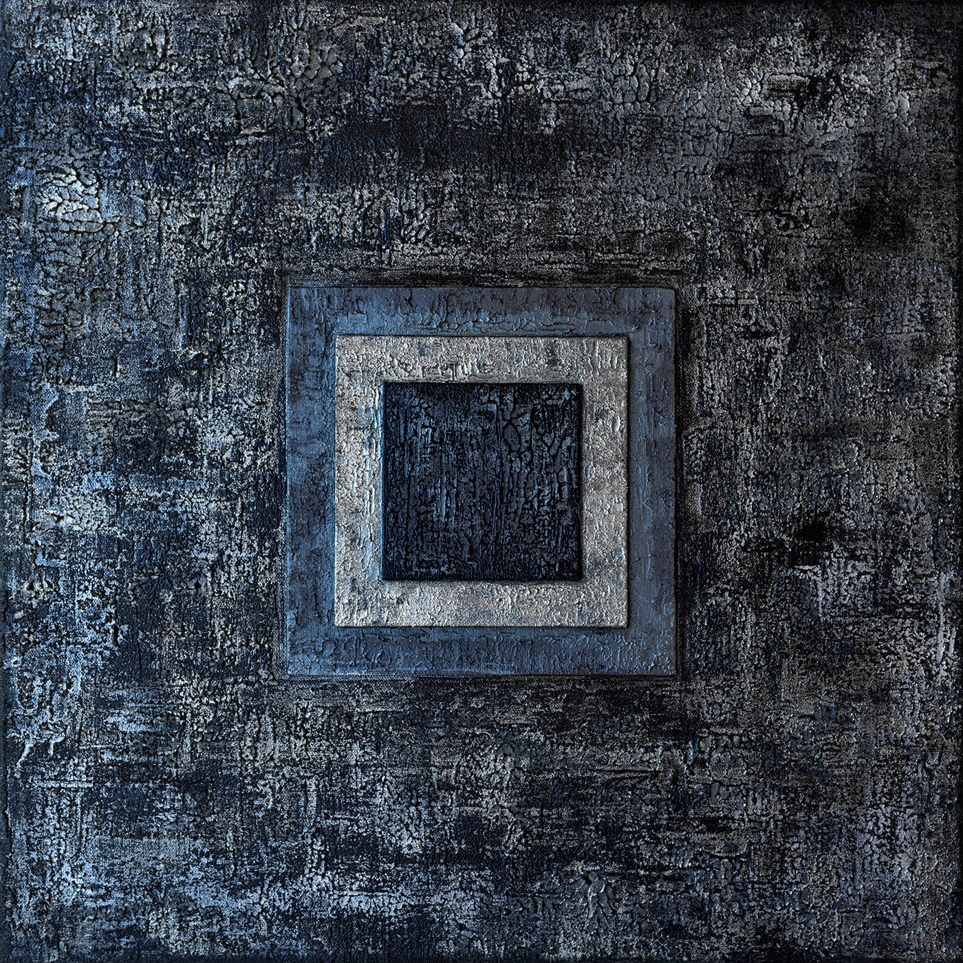 Centrum 01, acrylique, sable, cartons toilés et pigments métalliques sur toile, 50x50 cm.