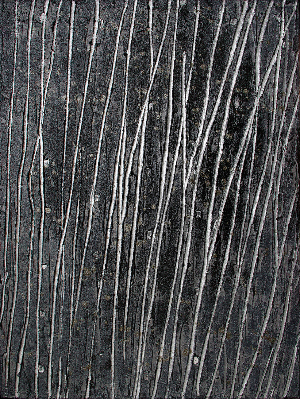 Traces 02, acrylique, sable et pigments métalliques sur toile, 80x60 cm.