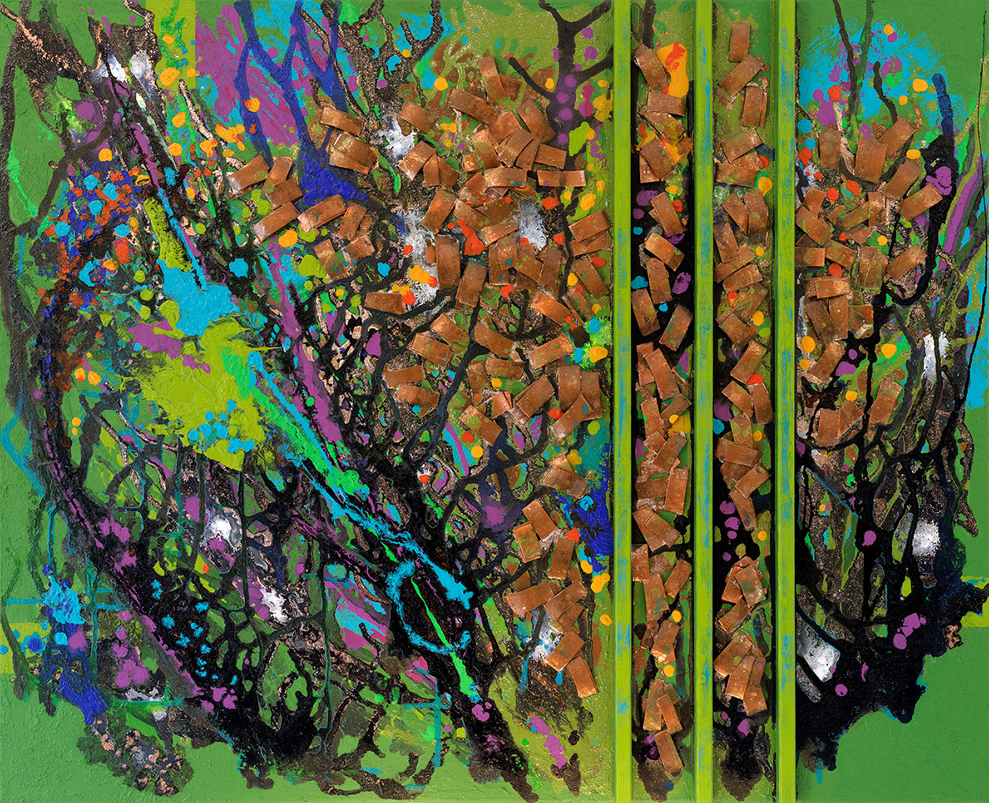Psaume 65 (64), acrylique, sable, bois et pigments métalliques sur toile, 90x110 cm.