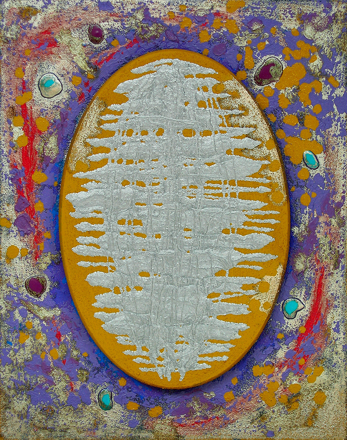 Matrice 13, acrylique, sable, huile et pigments métalliques sur bois, 33x26 cm.