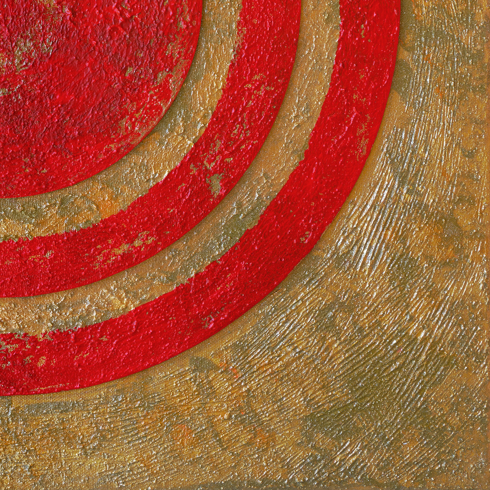Cercle et espace 02, détail, acrylique, sable, cartons toilés et pigments métalliques sur toile, 50x50 cm.