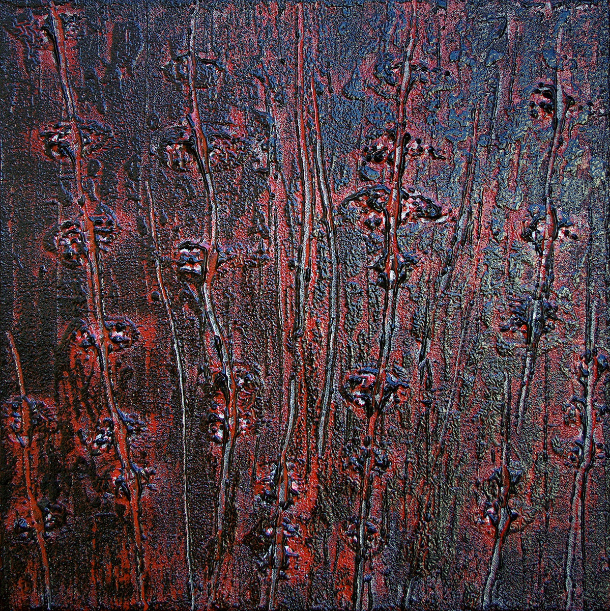 Structure 02, acrylique, sable, huile et pigments métalliques sur toile, 50x50 cm.
