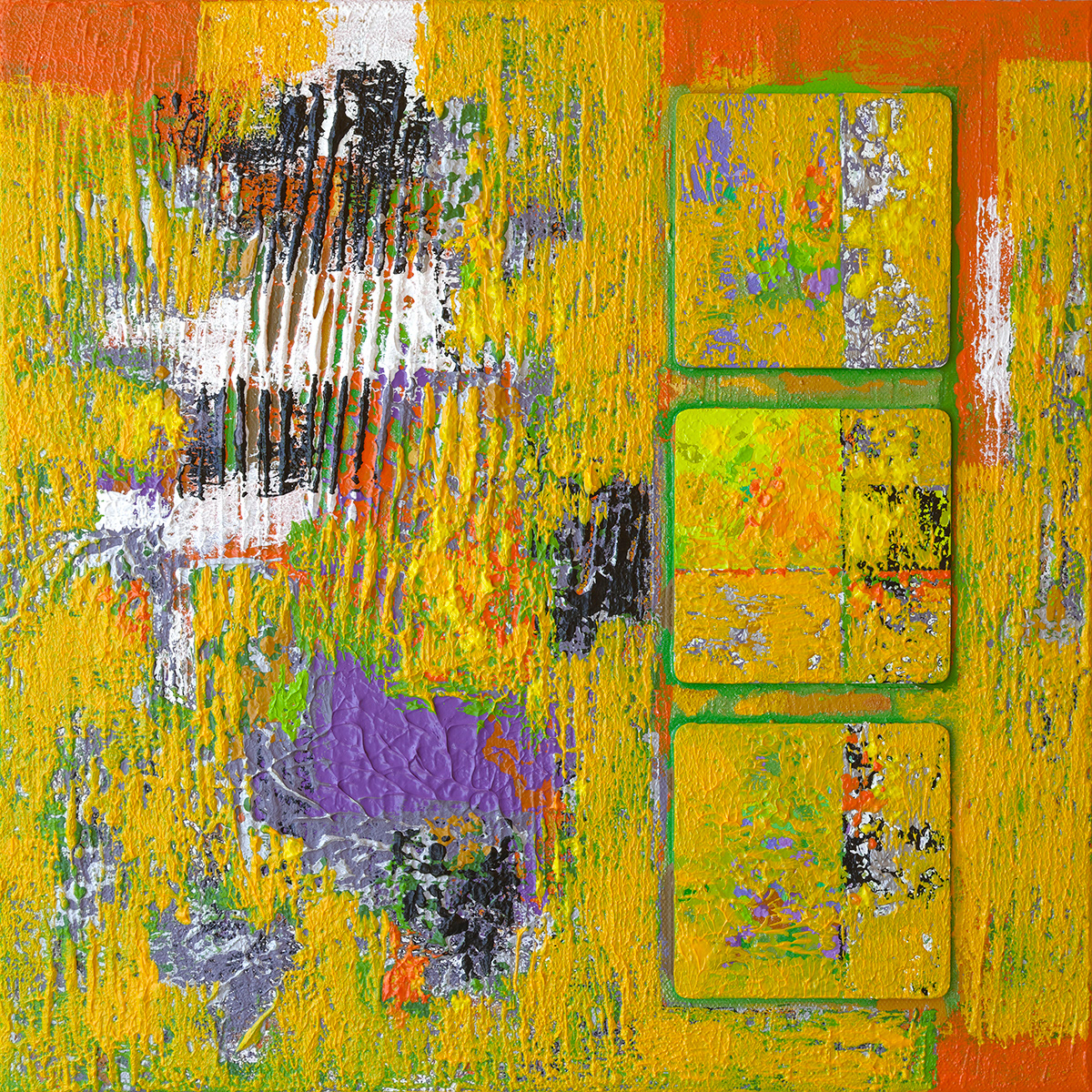 Struttura cromatica 05, acrylique, sable, bois et pigments mtalliques sur toile, 40x40 cm.