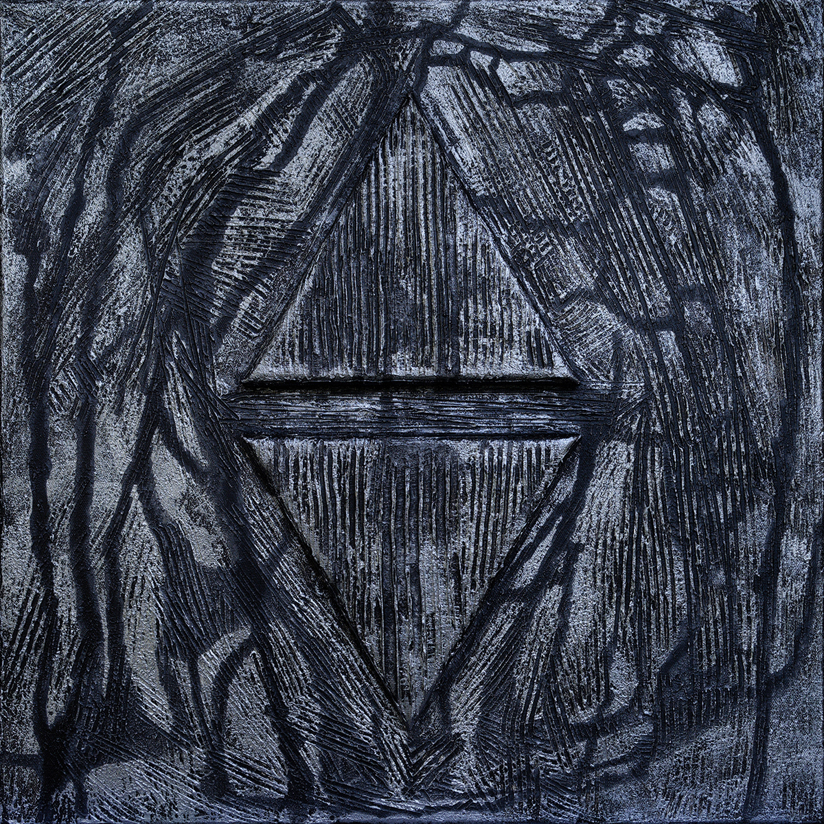Signum 04, acrylique, sable et pigments métalliques sur toile, 40x40 cm.