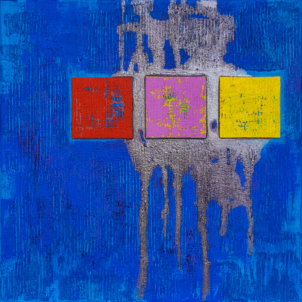 Struttura cromatica 02, acrylique, sable, cartons toilés et pigments métalliques sur toile, 50x50 cm.