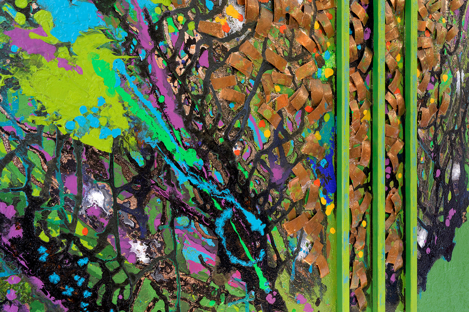 Psaume 65 (64), détail, acrylique, sable, bois et pigments métalliques sur toile, 90x110 cm.