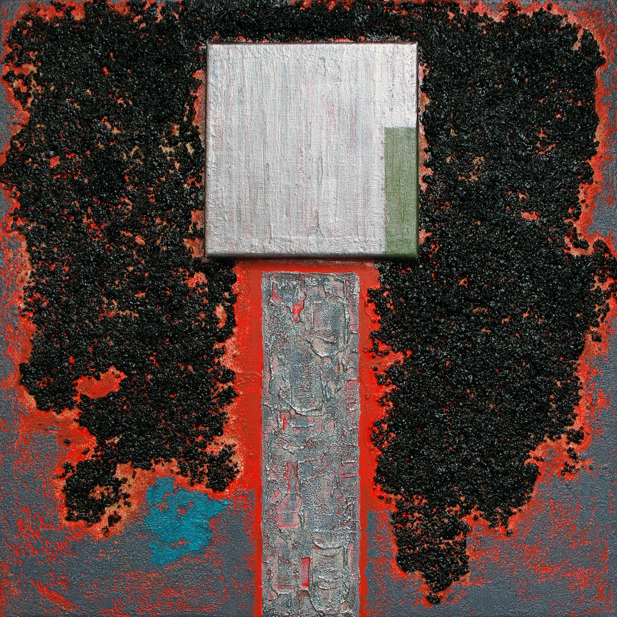 Relation 01, acrylique, sable et pigments métalliques sur toile, 60x60 cm.