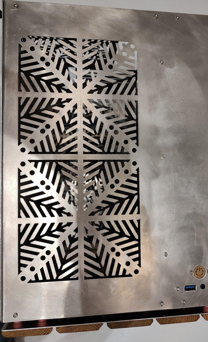 Custom fan grate pattern designed for easy manufacturing on a waterjet