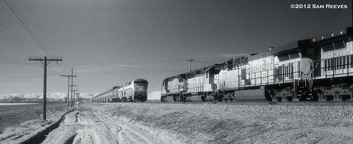 Amtrak and UP coke train infrared at San Ardo