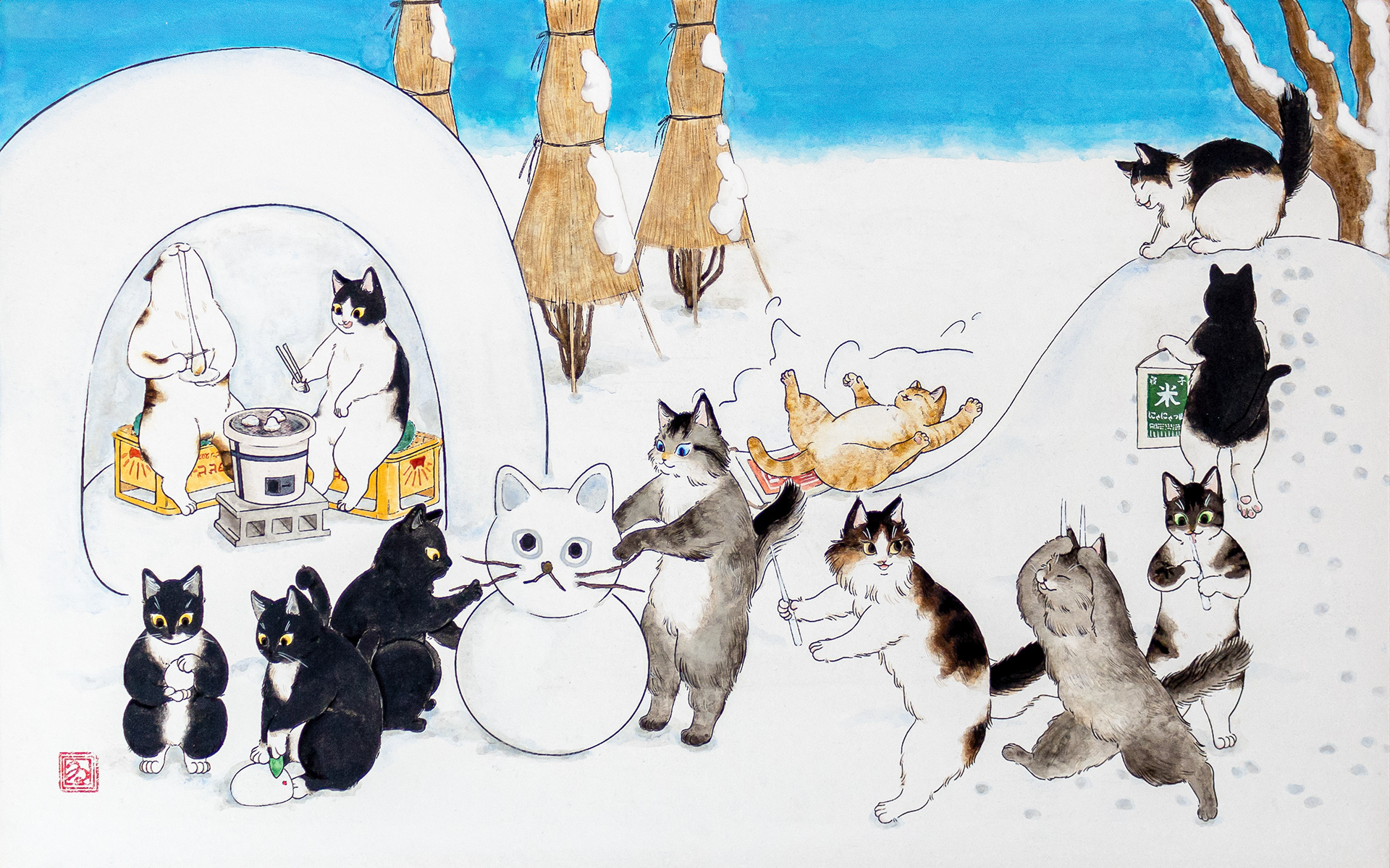 ねこの雪あそび(M10)