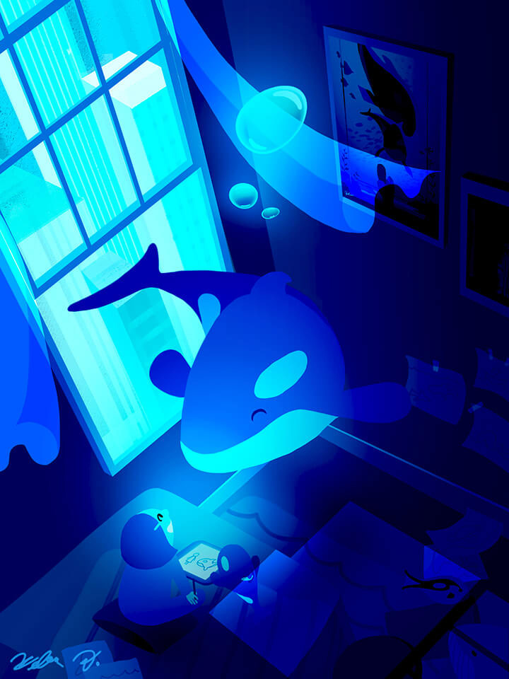 Visitor in blue