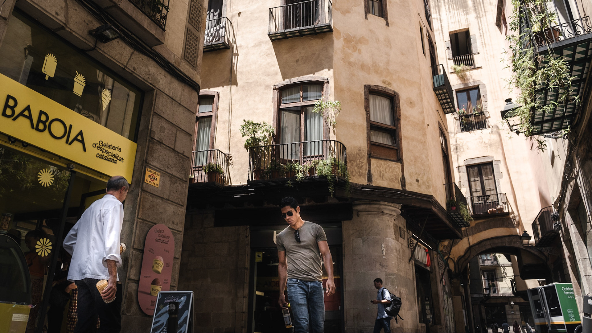 Beautiful centuries-old residential buildings in El Born district in Barcelona