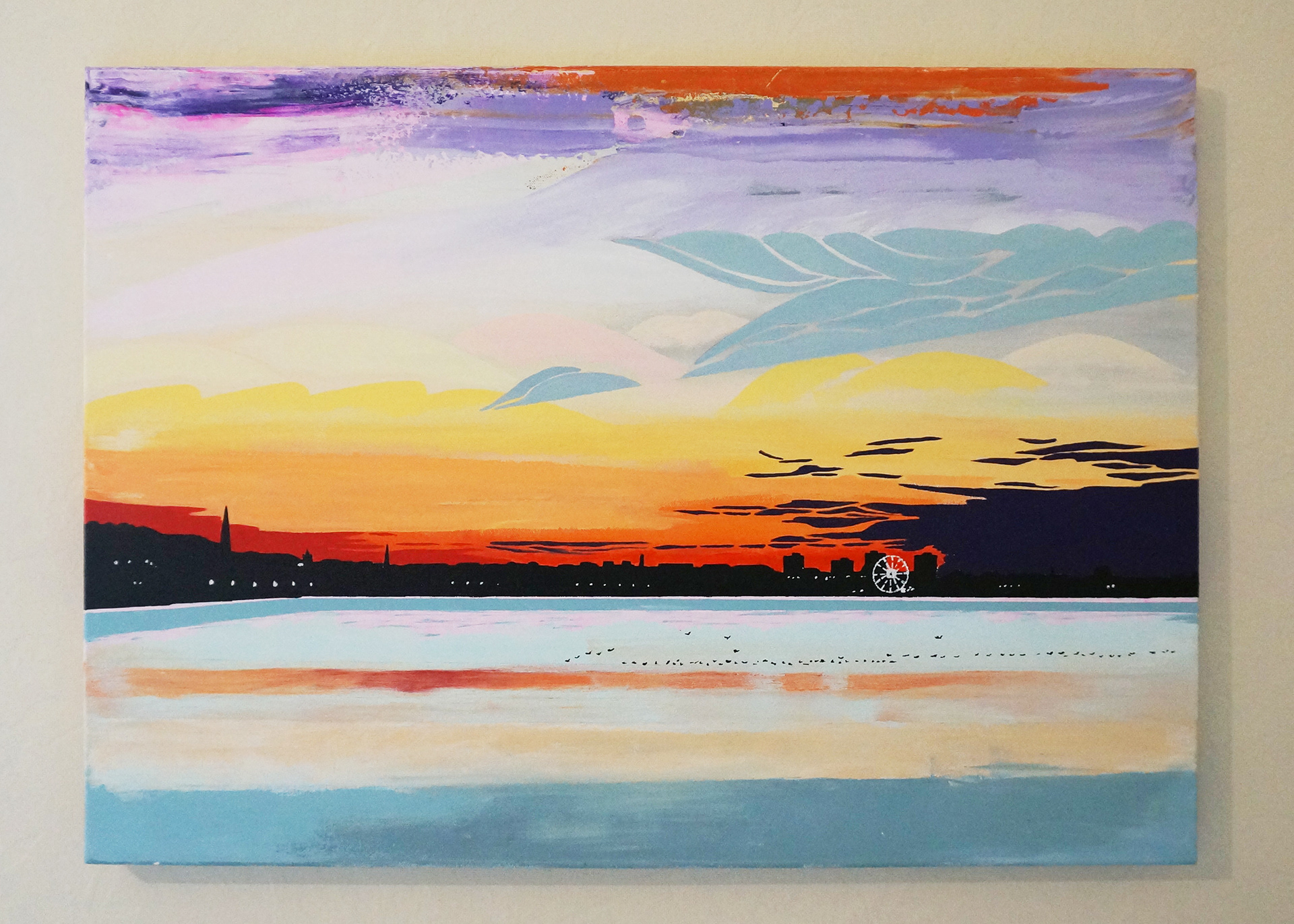 The Big Wheel - Portobello, Beach & Prom, Edinburgh, Acrylic painting on canvas, original art, river forth, dusk