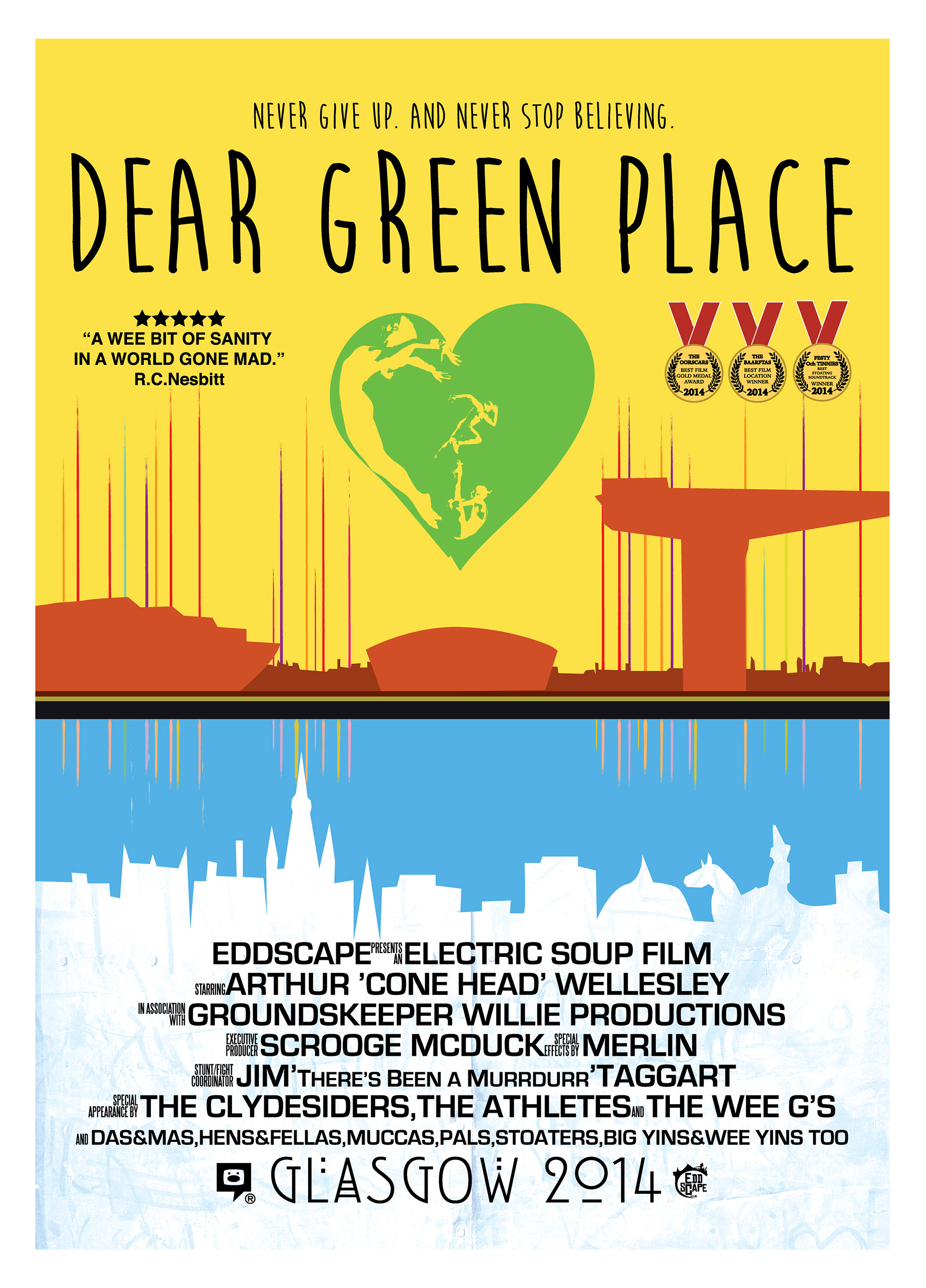 Dear Green Place - Glasgow, Edinburgh, Scotland, Movie Poster Art, Giclee Print, Wall Art, made up movies, pop culture, local history, landmarks, commonwealth games,