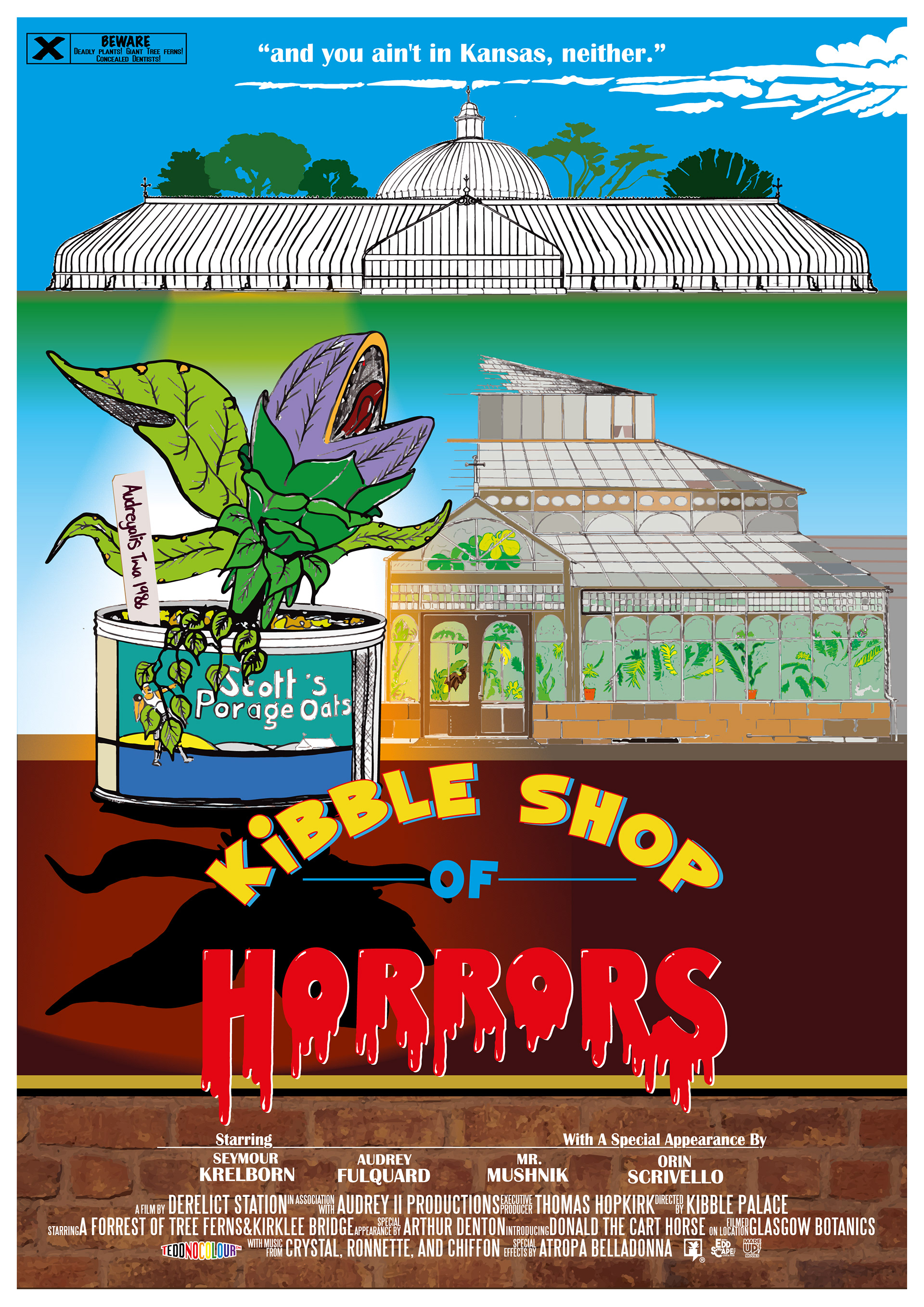 Kibble Shop Of Horrors - The Botanical Gardens, Glasgow, Edinburgh, Scotland, Movie Poster Art, Giclee Print, Wall Art, made up movies, pop culture, local history, landmarks, Kibble palace, little shop of horrors