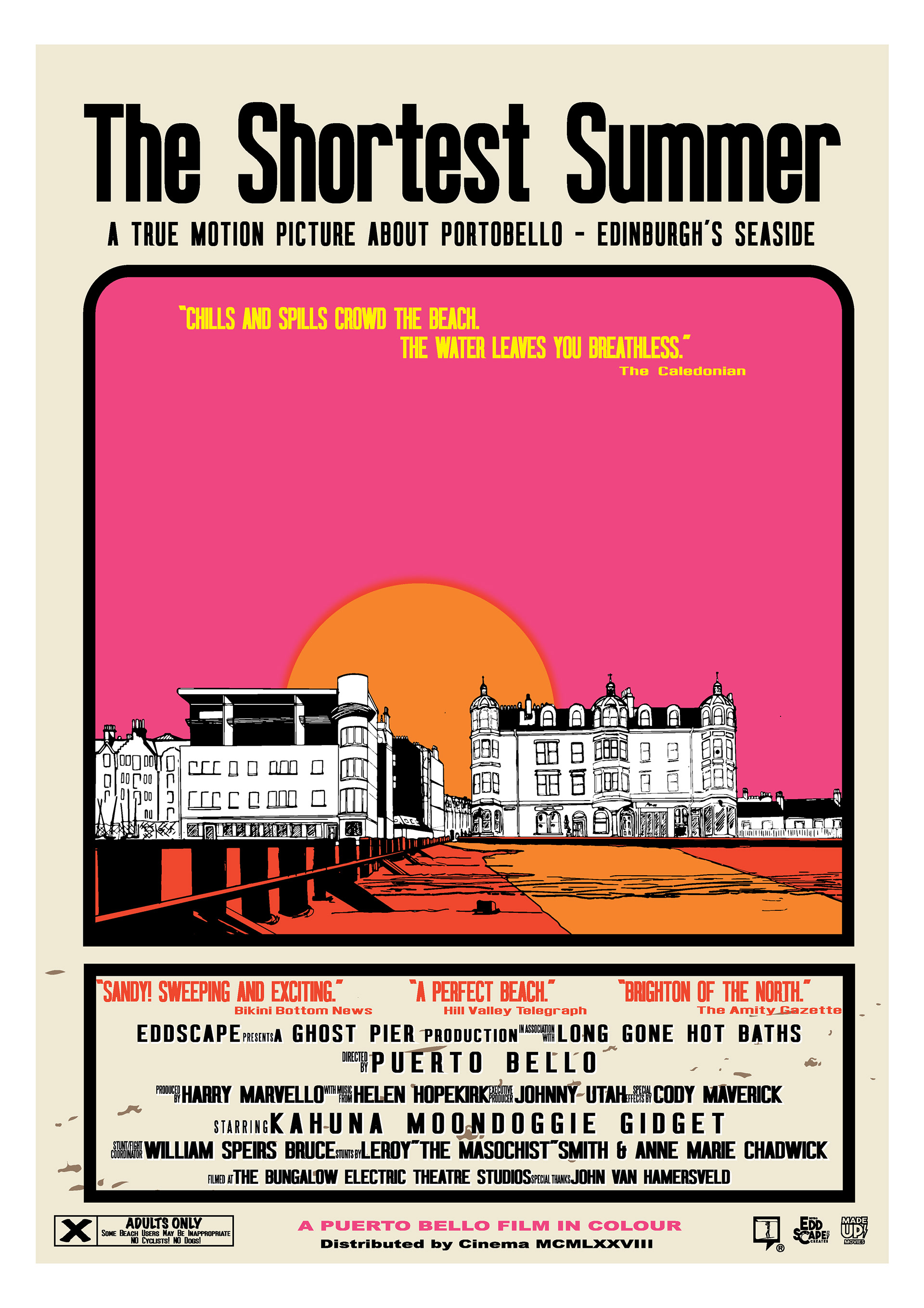 The Shortest Summer - Portobello, Edinburgh, Edinburgh, Scotland, Movie Poster Art, Giclee Print, Wall Art, made up movies, pop culture, local history, landmarks, beach, bath st, sunset