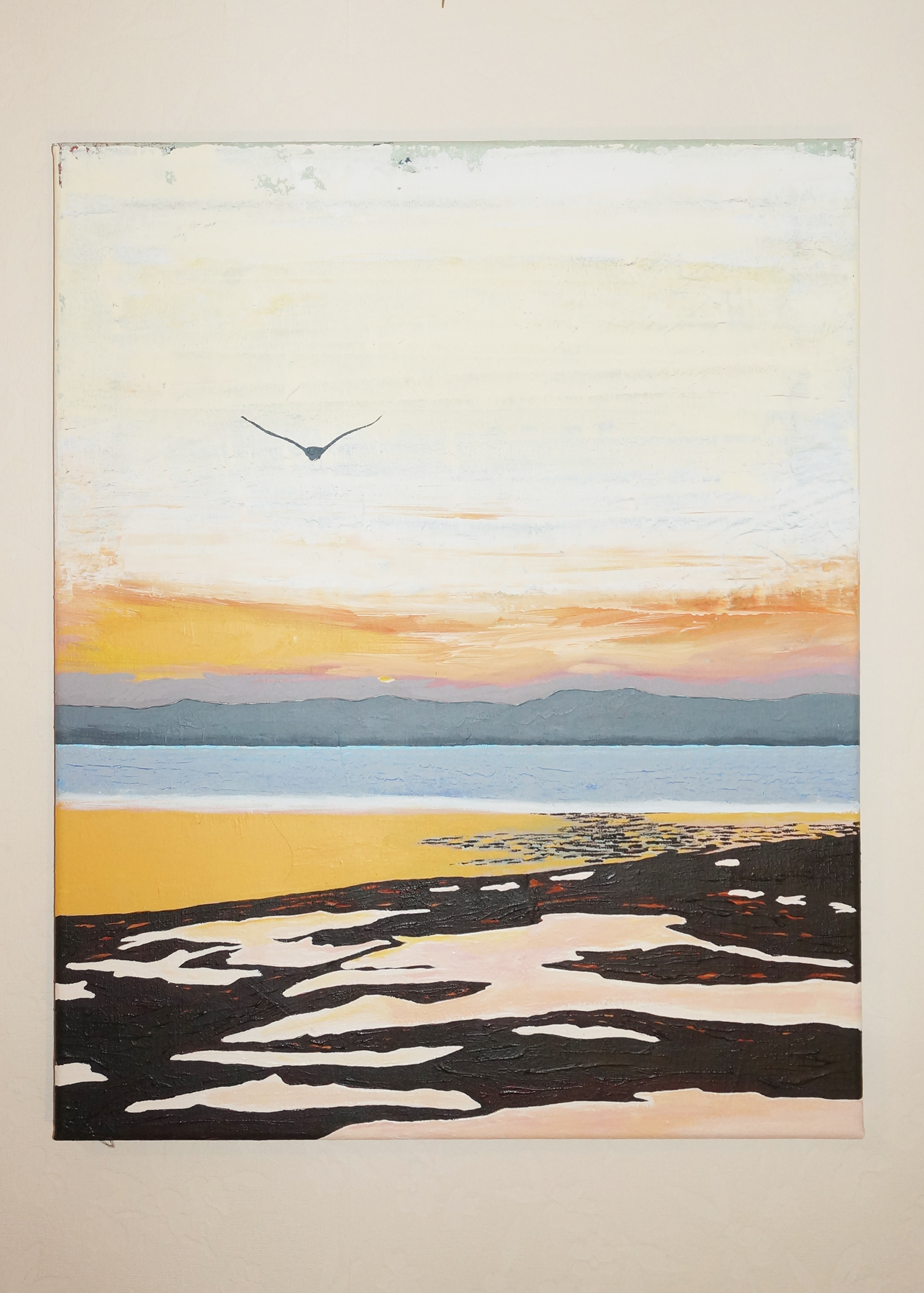 The Seagull - The Forth Estuary, Musselburgh, East lothian, Scotland, Acrylic painting on canvas, original art 