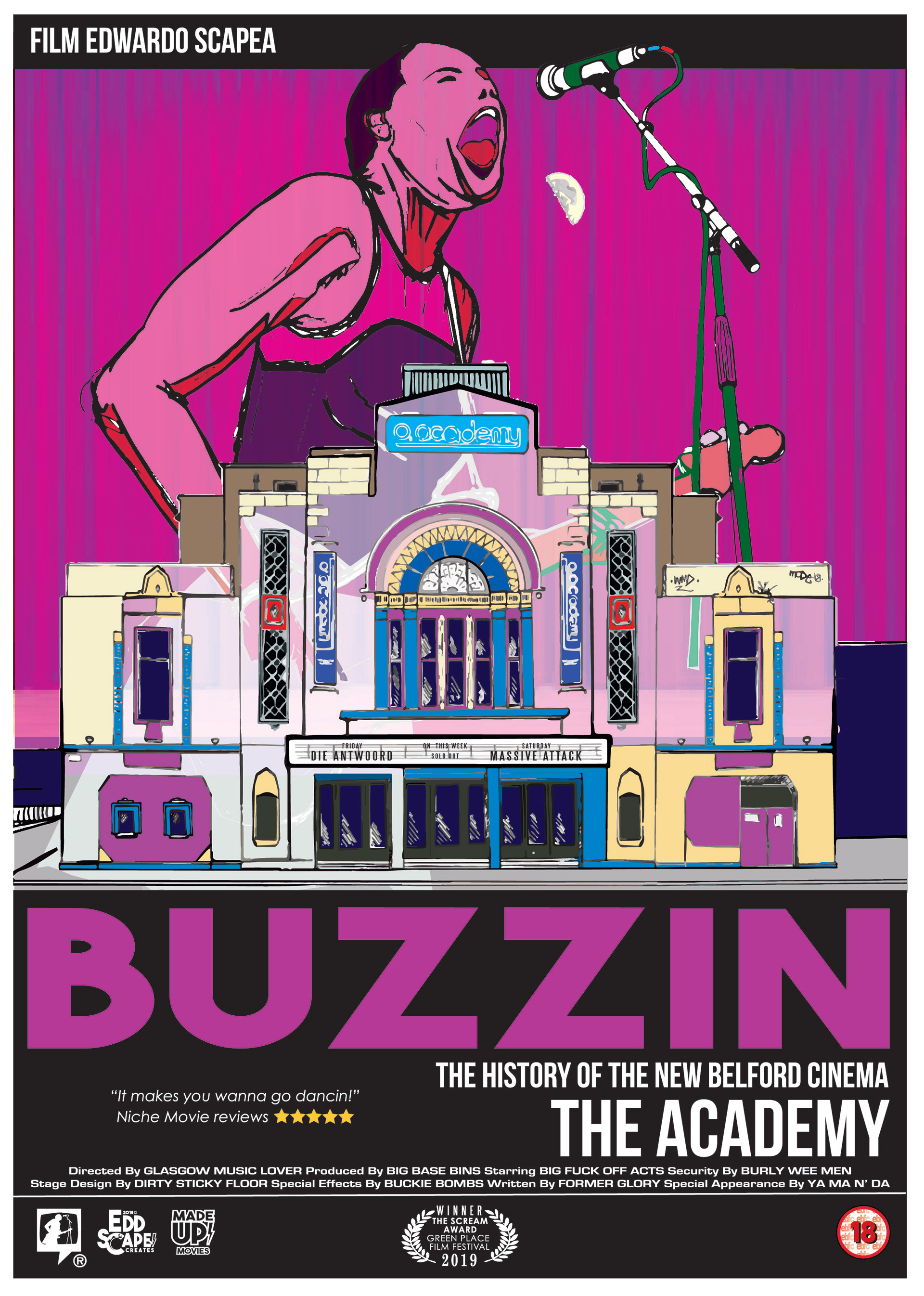 Buzzin - The O2 Academy, Glasgow, Edinburgh, Scotland, Movie Poster Art, Giclee Print, Wall Art, made up movies, pop culture, local history, landmarks, Gig Venue, live music