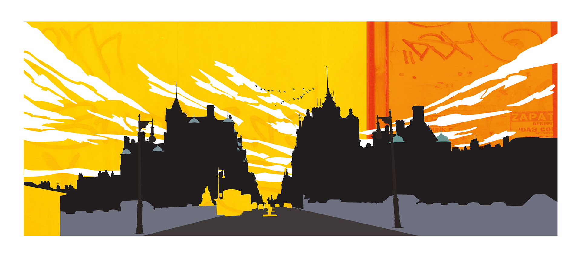 North Bridge - Edinburgh, Scotland. Mixed-media wall art print. Eddscape Creates, panorama, cityscape, the scotsman, 