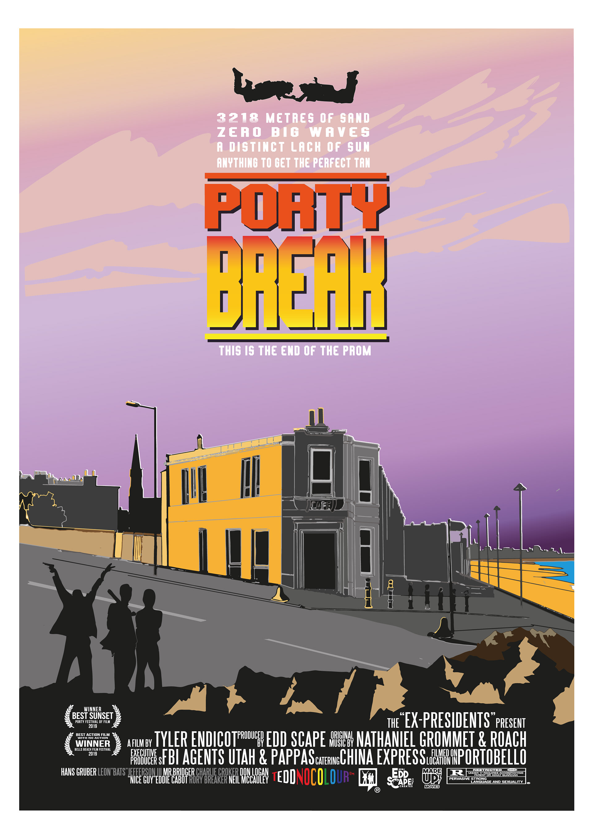 Porty Break, Portobello, Joppa, Edinburgh, Edinburgh, Scotland, Movie Poster Art, Giclee Print, Wall Art, made up movies,  pop culture, local history, landmarks, Point Break