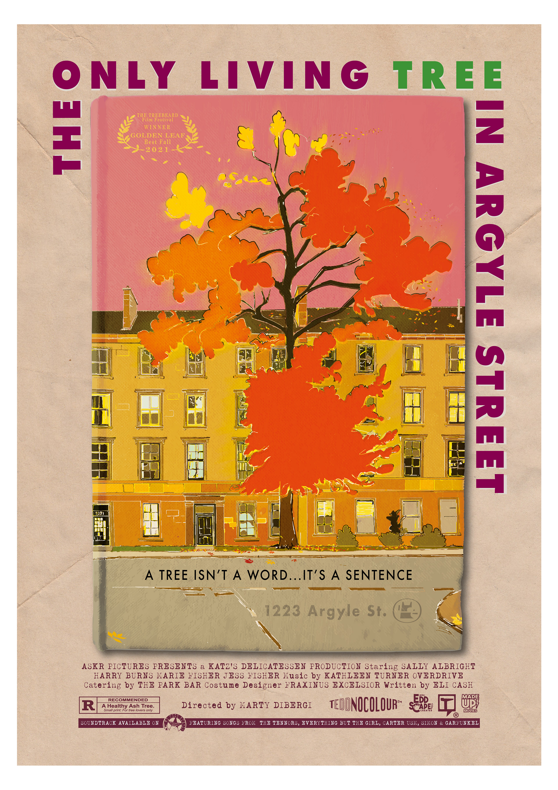 The Only Living Tree In Argyle Street - Glasgow, Edinburgh, Scotland, Movie Poster Art, Giclee Print, Wall Art, made up movies, pop culture, local history, landmarks, ash tree, tenement, autumn