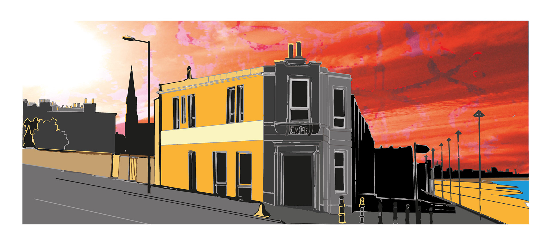 End Of Prom - Joppa, Edinburgh, Scotland. Mixed-media wall art print. Eddscape Creates, Vertorama, Cityscape, Porty, beach, 