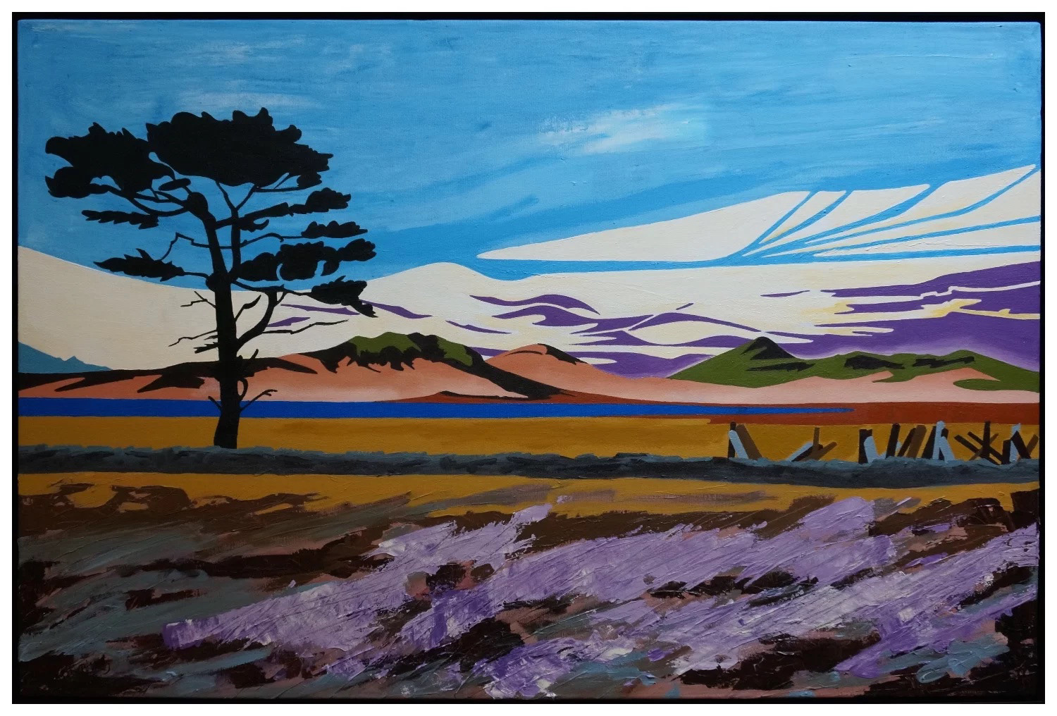 Train to Wick - Caithness, north Scotland, Acrylic painting on canvas, original art 