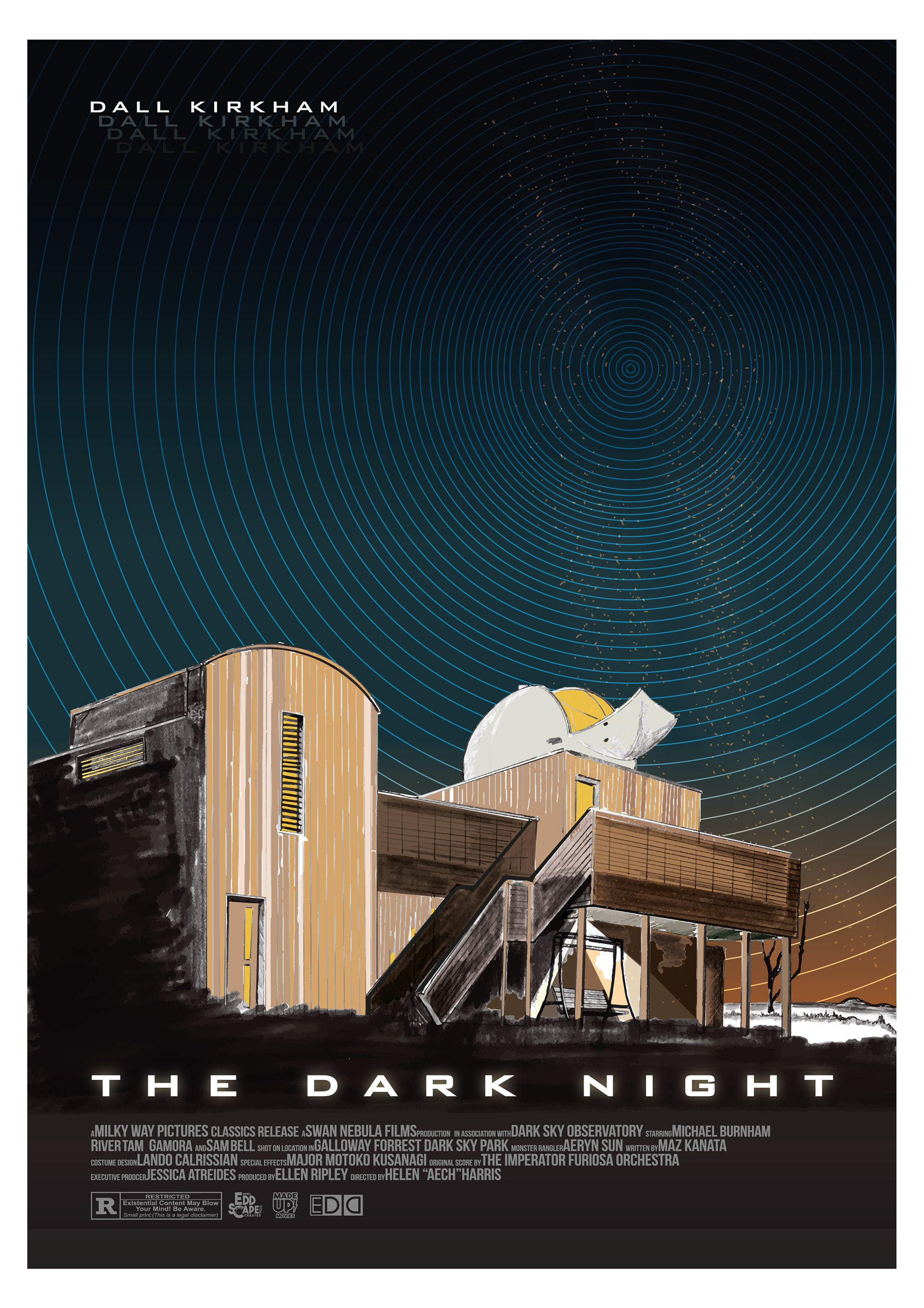 The Dark Night - Dark Sky Observatory, Gallowway Forrest, Scotland, Movie Poster Art, Giclee Print, Wall Art, made up movies,  pop culture, local history, landmarks