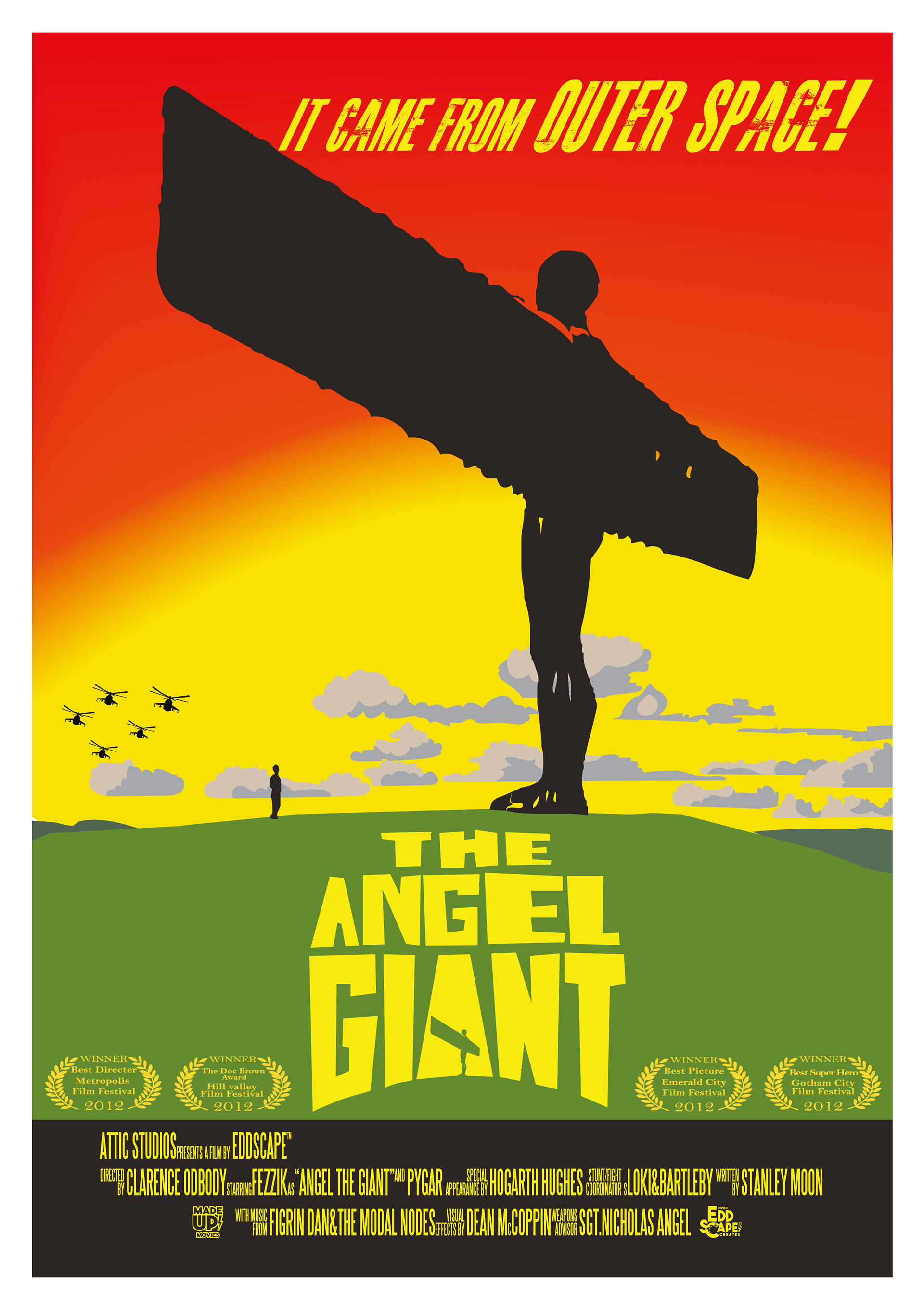 The Angel Giant - Angel of the North, Gateshead, England, Movie Poster Art, Giclee Print, Wall Art, made up movies,  pop culture, local history, landmarks, Iron giant