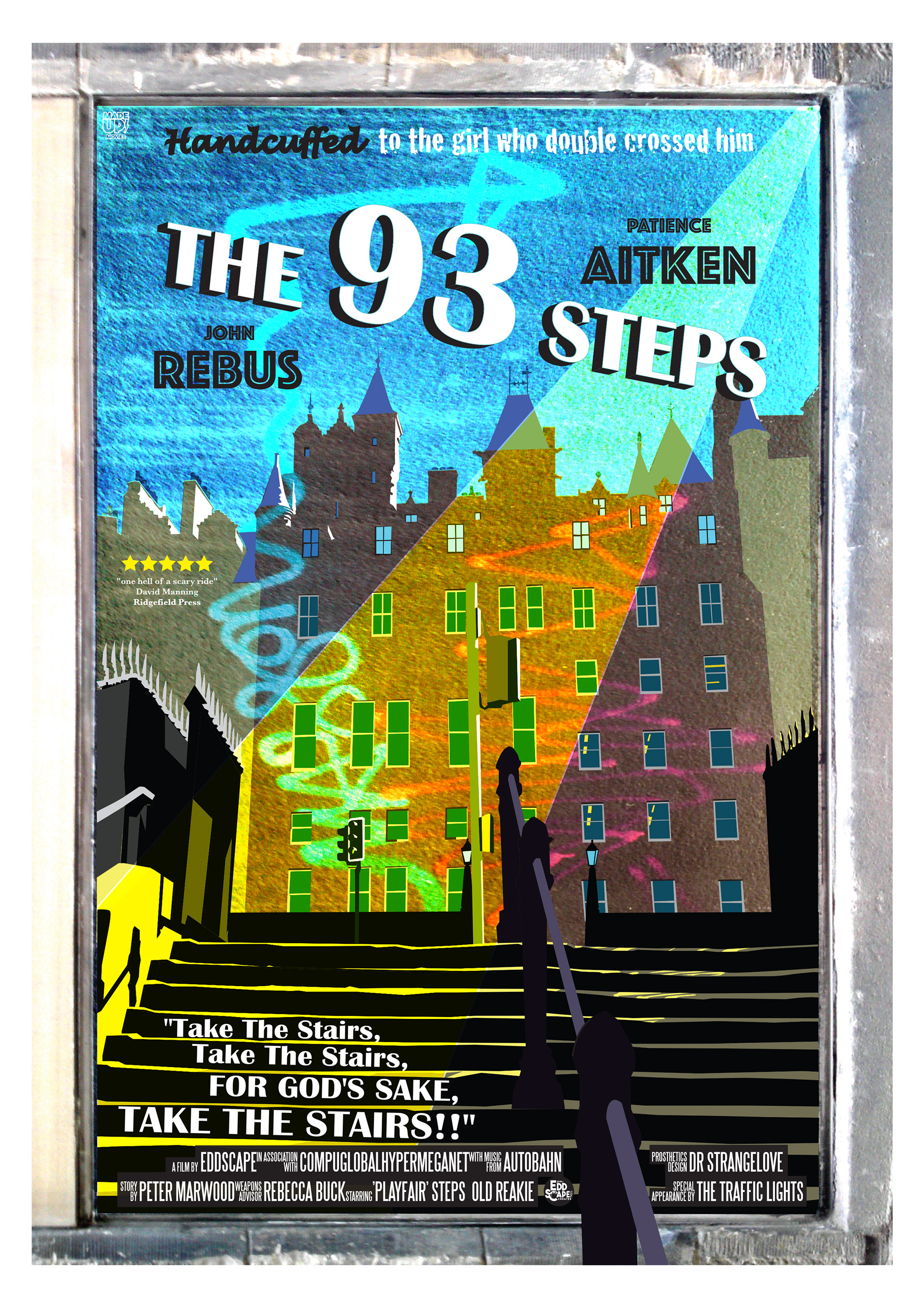 The 93 Steps - Playfair Steps, The Mound, Edinburgh, Scotland, Movie Poster Art, Giclee Print, Wall Art, made up movies,  pop culture, local history, landmarks