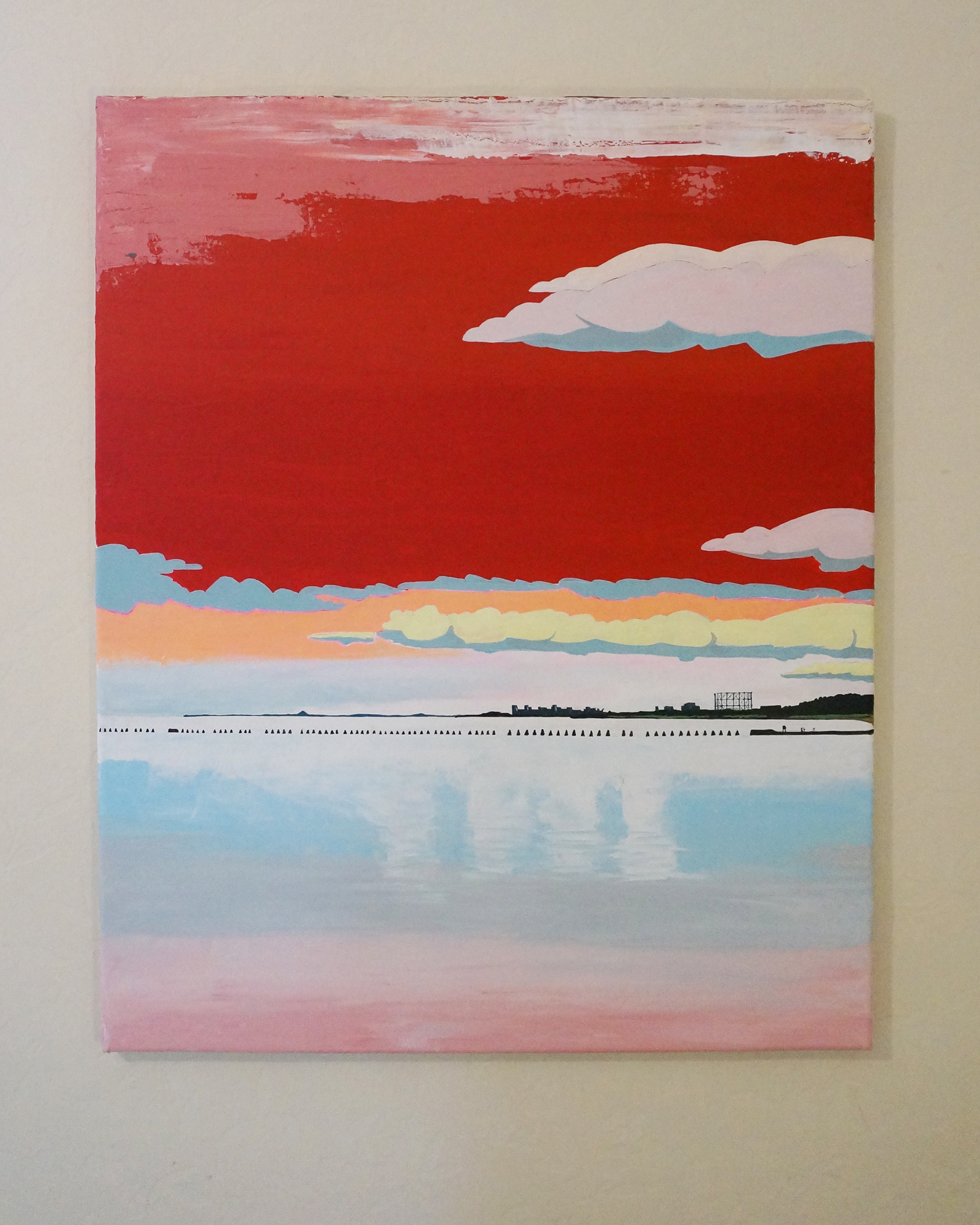 The Causeway - Cramond, Edinburgh, Acrylic painting on canvas, original art, river forth, Granton , gas tower,