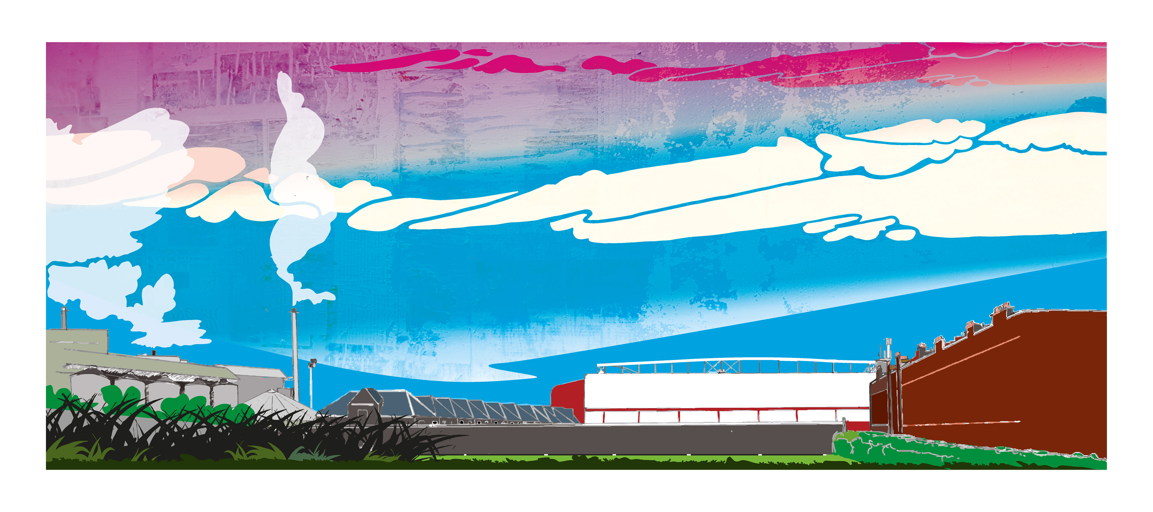 Away Up In Gorgie - Tynecastle Park, Hearts FC, Edinburgh, Scotland. Mixed-media wall art print. Eddscape Creates, panorama, cityscape, jumbos, jam tarts, Gorgie, 