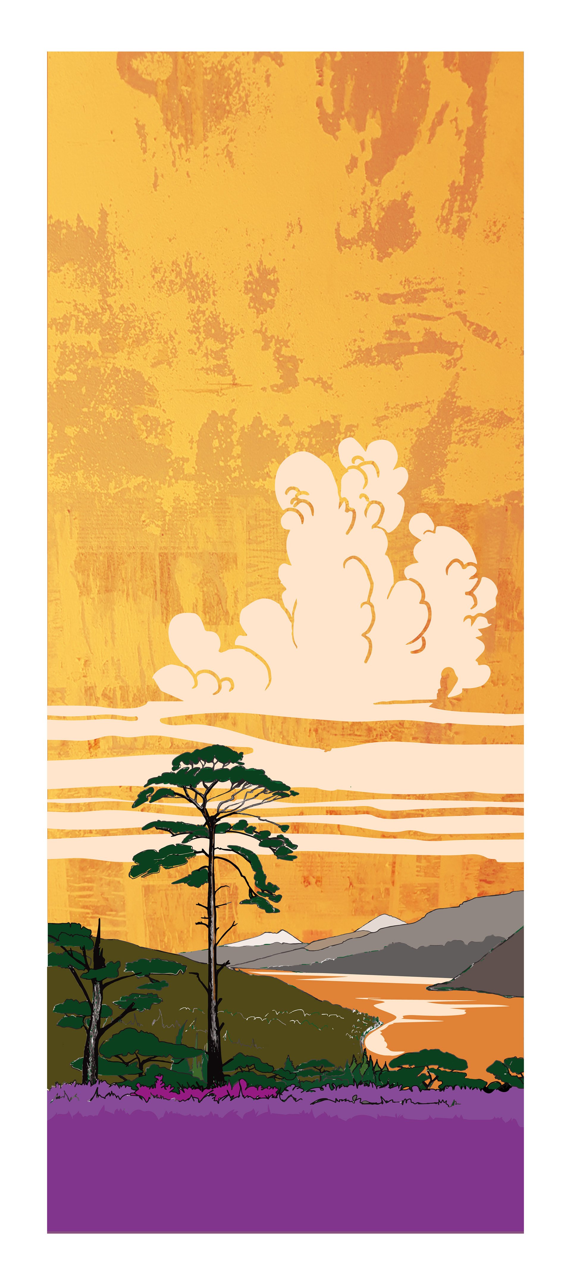 Highland Scots Pine - Loch Maree, The Highlands, Scotland. Mixed-media wall art print. Eddscape Creates, Vertorama, landscape