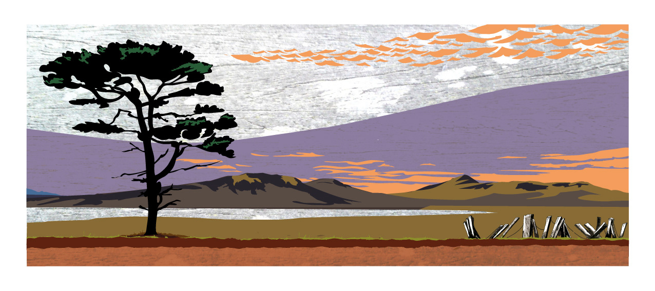 Train to Wick - North East,  Scotland. Mixed-media wall art print. Eddscape Creates , mountains, lochs, Scots pine, panorama, lanscape