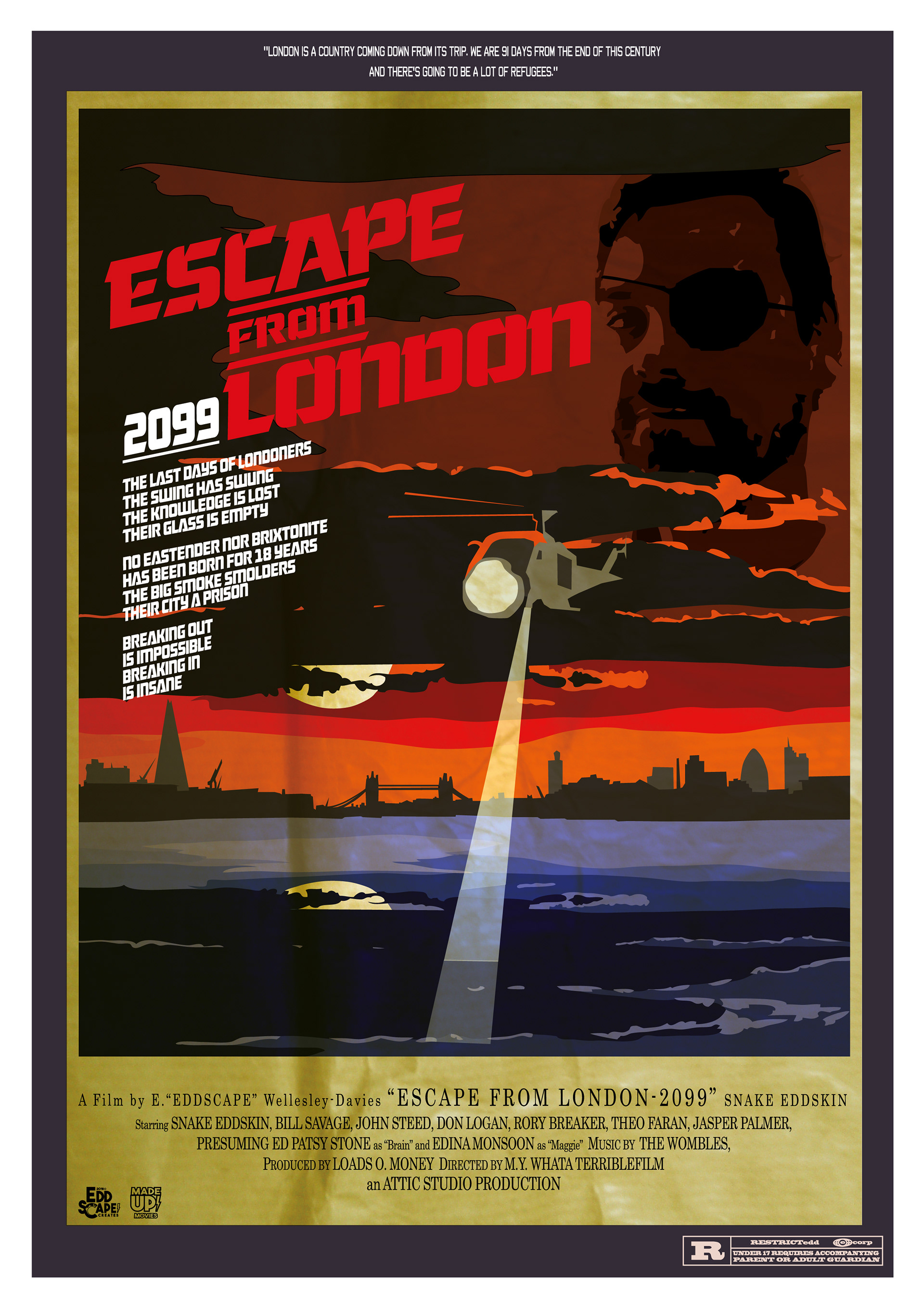 Escape From London - City of London, river thames, tower bridge, England, Movie Poster Art, Giclee Print, Wall Art, made up movies,  pop culture, local history, landmarks