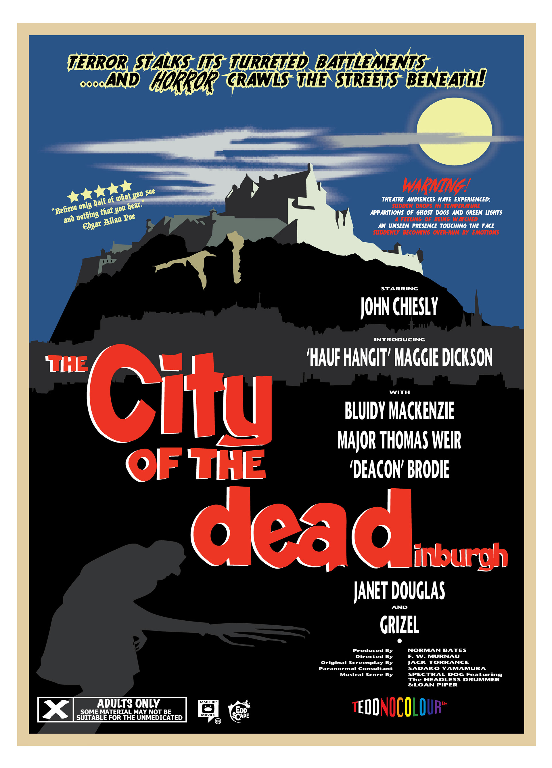 The City Of The Deadinburgh - Edinburgh Castle, Edinburgh, Scotland, Movie Poster Art, Giclee Print, Wall Art, made up movies, pop culture, local history, landmarks, ghost stories, hammer horror, spooky