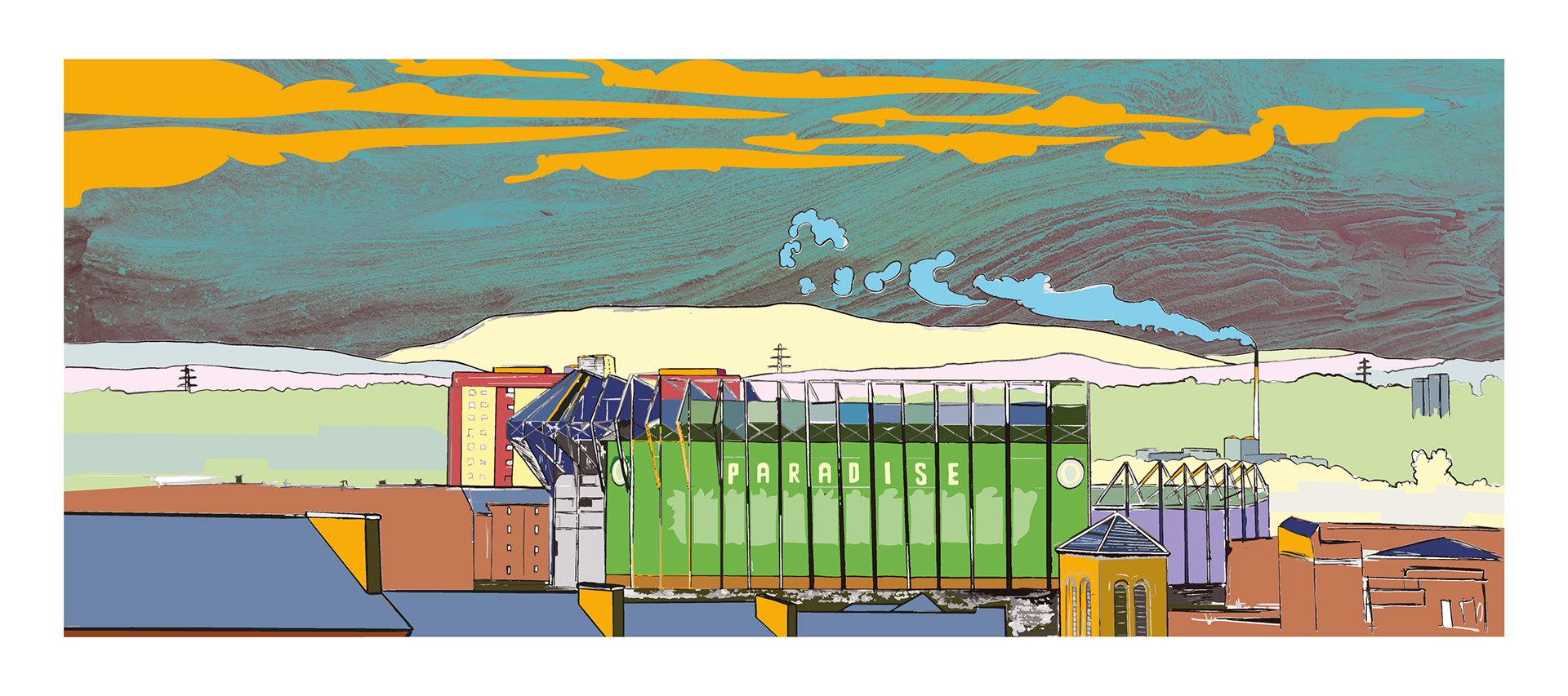 Paradise City - Celtic Park, Celtic FC, Glasgow, Scotland. Mixed-media wall art print. Eddscape Creates, The Hoops, Football, Old Firm, Parkhead