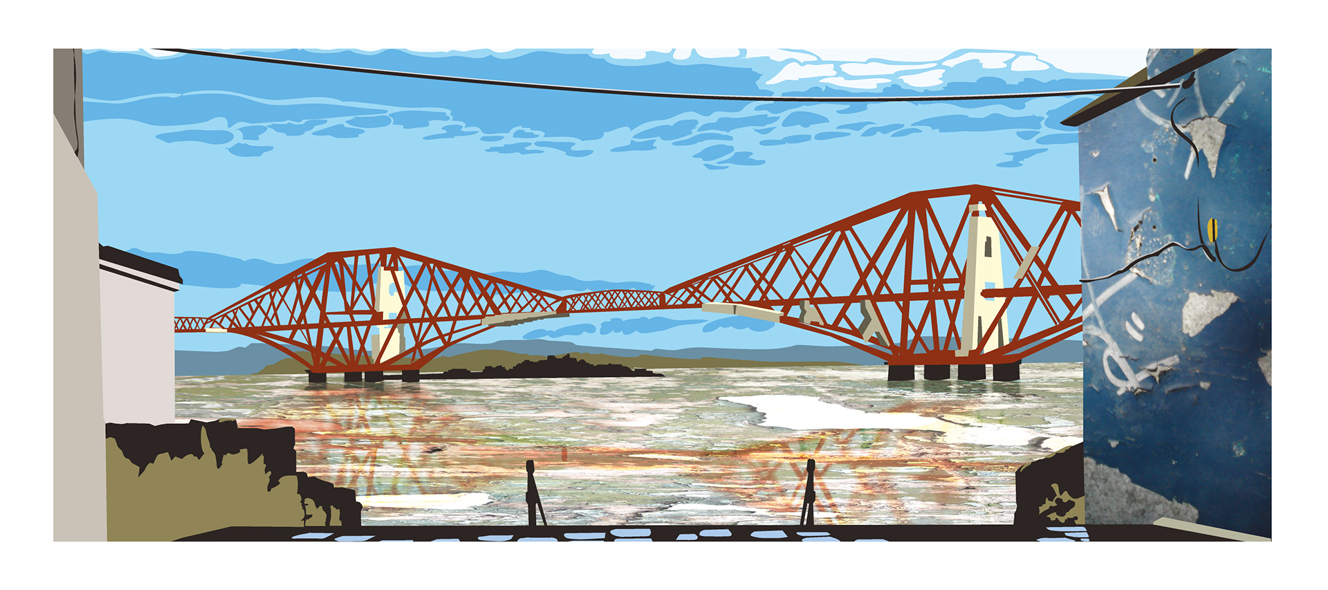 Painting The Forth Bridge - The Forth Bridge, South Queensferry, Scotland. Mixed-media wall art print. Eddscape Creates, panorama, landscape, the forth,
