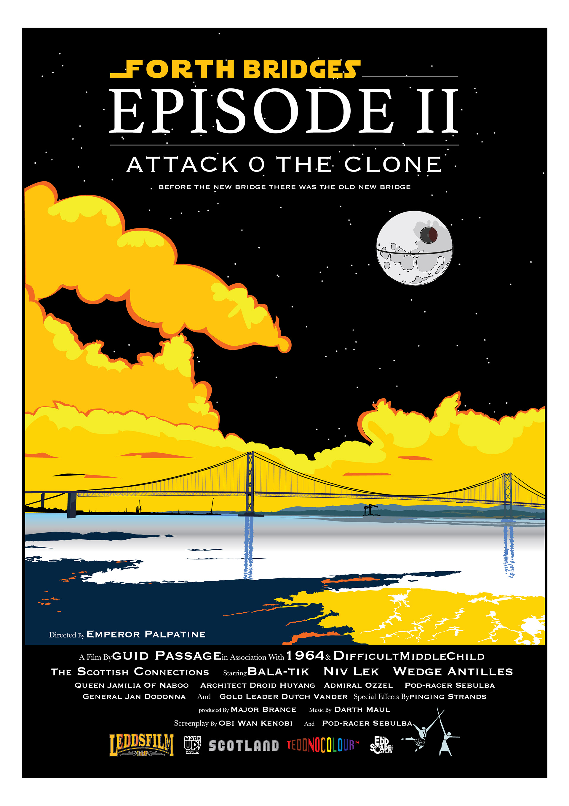 Episode II - The Forth Rd Bridge, South Queensferry, Edinburgh, Scotland, Movie Poster Art, Giclee Print, Wall Art, made up movies,  pop culture, local history, landmarks, Star Wars, Death Star