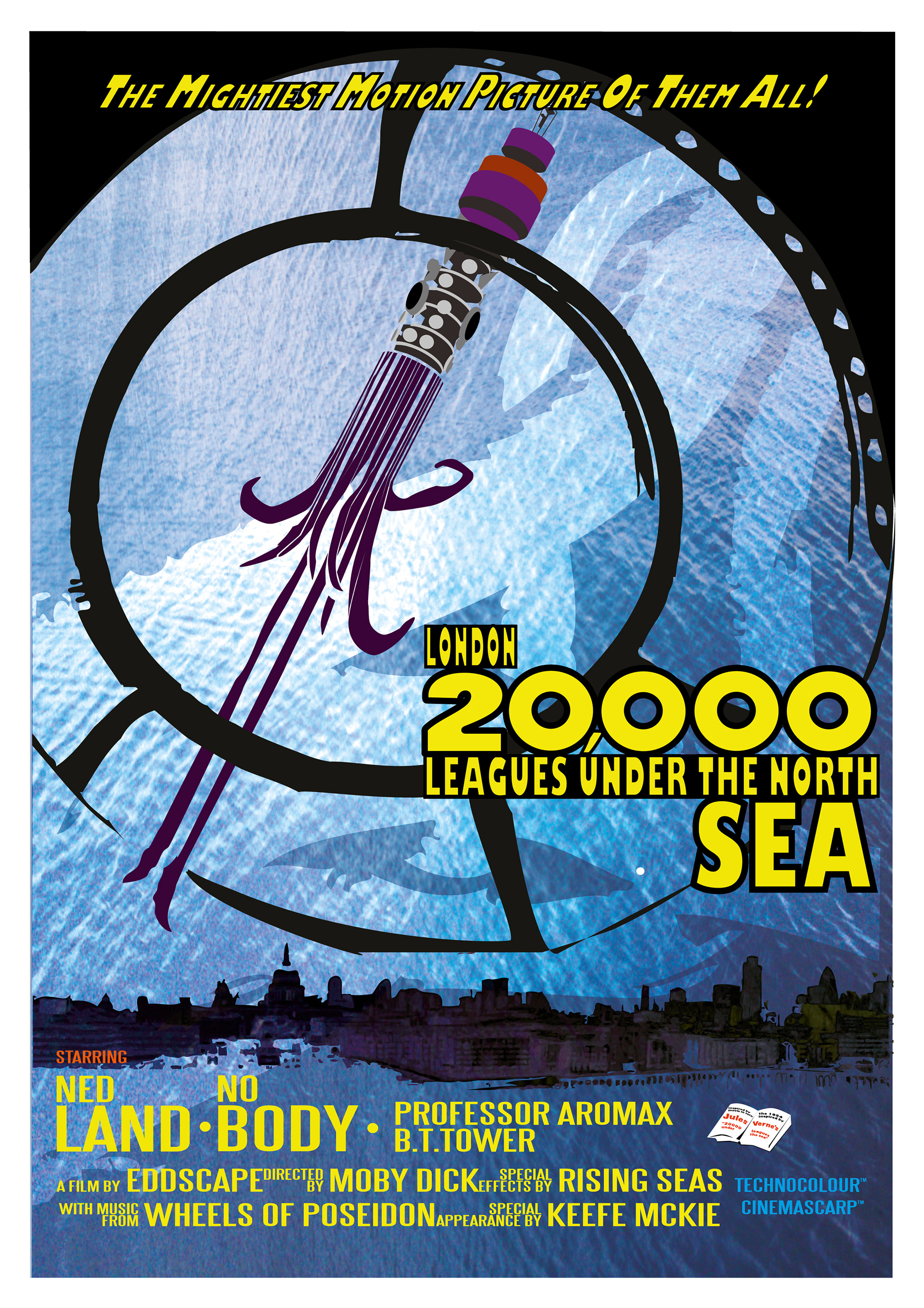 20000 Leagues Under The North Sea - Bt Tower, London, England, Movie Poster Art, Giclee Print, Wall Art, made up movies,  pop culture, local history, landmarks