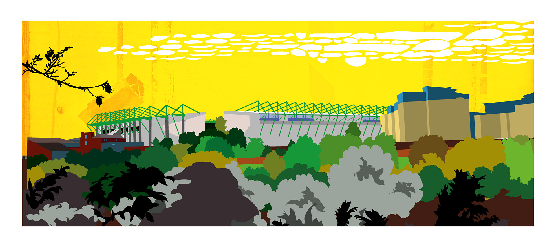 Sunshine On Leith - Easter Rd Stadium,  Hibs FC, Edinburgh,  Scotland. Mixed-media wall art print. Eddscape Creates, panorama, cityscape, Lochend 