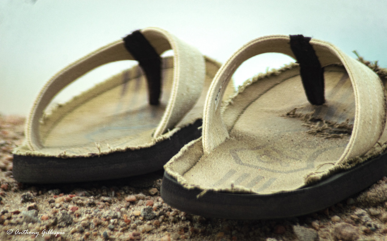 My flip-flops on the desert sands.
